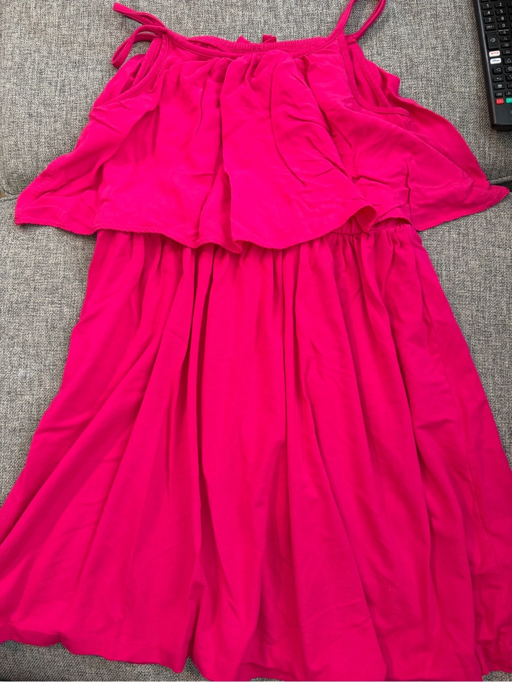 Polo by Ralph Lauren Girls Deep Pink Sleeveless Ruffle Dress Size L 12-14 GUC